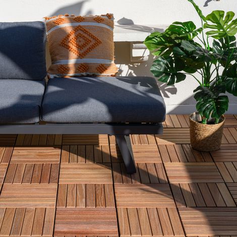 Lot 4 Dalles Clipsables Terrasse Bois Exotique Cumaru - 28x300x300mm - 0,36 m² (1/5)