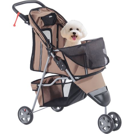 Carrito para Perros Pequeños con Cesta de Almacenaje Ventanas de Malla y 2 Ruedas Universales 75x45x97 cm Café (1/5)