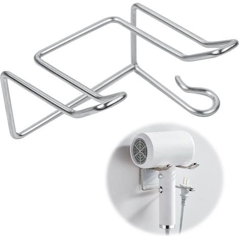 Support Seche Cheveux, Porte Seche Cheveux Mural Sans Percage, Inoxydable Support Sèche Cheveux Autocollant, avec Range-Câbles, pour Salle de Bain Hôtel de Chambre à Coucher (1/5)