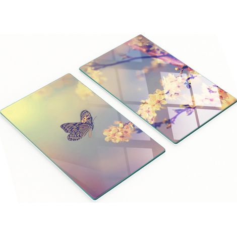 Tablas decorativas de cristal para cortar y servir, dise帽o de flor de cerezo, 2x30x52 cm.