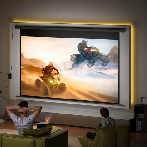 Écran de projection motorisé 120 pouces. 16:9 4K HD. fixation mural ou plafond avec télécommande. 297x8x183cm