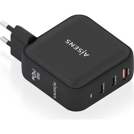 Cargador Gan de Pared Aisens ASCH-140W3P031-BK/ 2xUSB Tipo-C/ 1xUSB/ 140W