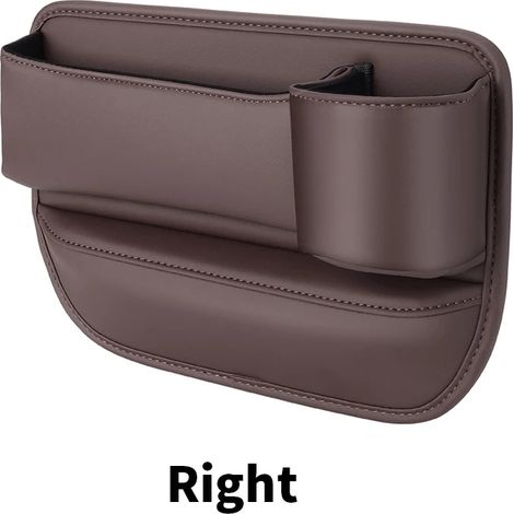 (Marron droit) Boîte de rangement multifonction pour siège auto, avec pochette, porte-cartes, porte-gobelet et porte-téléphone universel, accessoires intérieurs pour voiture (1/5)