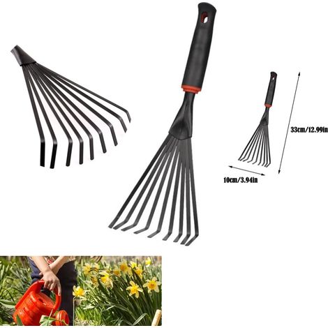 Râteau à feuilles portable, râteau en plastique, outil de jardinage, petit râteau de jardin avec manche, outil de nivellement de pelouse et de plantation (1/5)