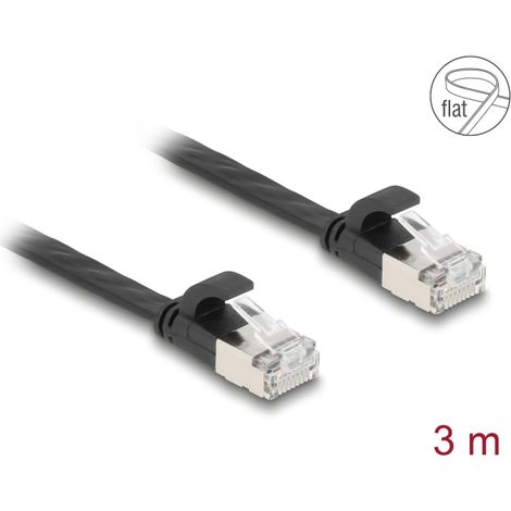 Delock Cable de parcheo plano RJ45 macho a macho Cat.6A 3 m negro