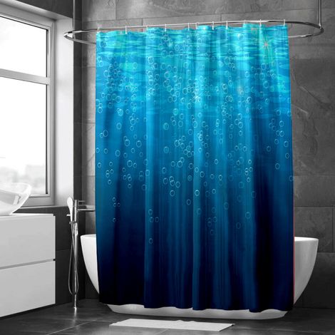 Rideau de douche motif coraux et dauphins, tissu salle de bain imperméable, 90x180 cm (1/5)