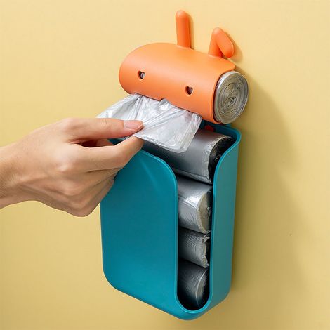 Boîte À Papier Murale - Rangement Pour Sac Poubelle Et Essuie-Tout - Fixation Murale Avec Crochets - Capacité Élevée - Bleu (1/5)