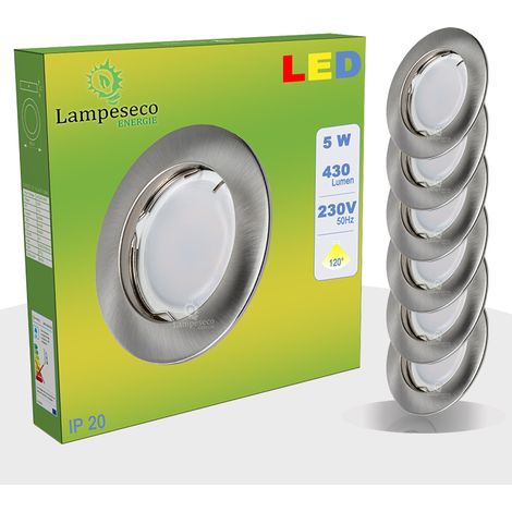 Lot de 50 Spot Led Encastrable Complete Alu Brossé Lumière Blanc Chaud 5W eq.50W ref.763 (1/5)