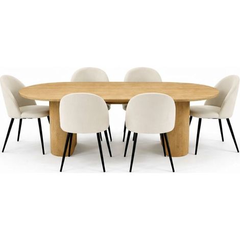 Kyoto Essgruppe Esstisch 100x210cm Natur, 6 Stühle Samt beige.