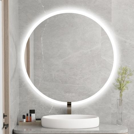 Miroir rond de 500 mm avec éclairage, miroir de salle de bain avec interrupteur tactile, 3 couleurs de lumière à intensité variable, anti-buée, fonction mémoire IL-03-50 (1/5)