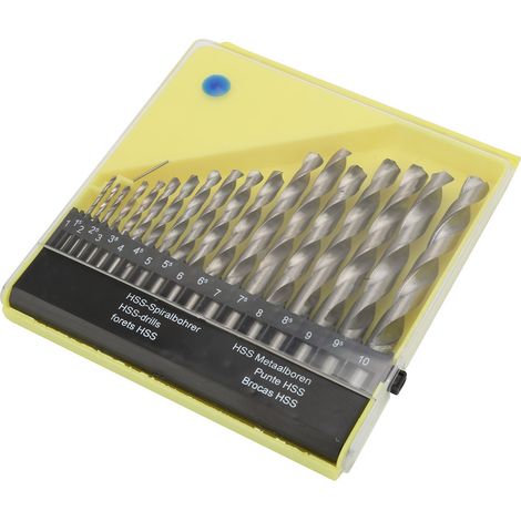 Jeu de 19 forets hélicoïdaux HSS acier rapide, tige droite, 1-10mm, coffret rangement inclus (1/5)