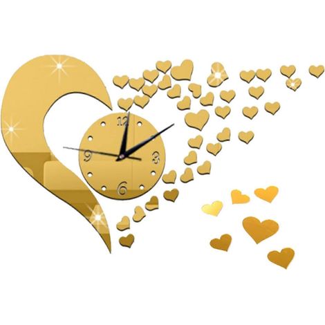 Horloge murale, forme de coeur, DIY, Miroir 3D (1/4)