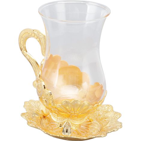 Kaffeetasse aus Zinklegierung im europäischen Stil, elegantes Kaffeeservice aus Metall, Set aus Tee- und Milchtassen mit Untertassen, goldfarben. (1/5)