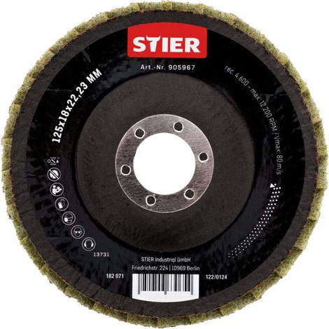 Disques abrasifs à lamelles en nylon STIER 125 x 18 x 22,23 mm, grain grossier, 5 pièces 5 pièces (1/5)