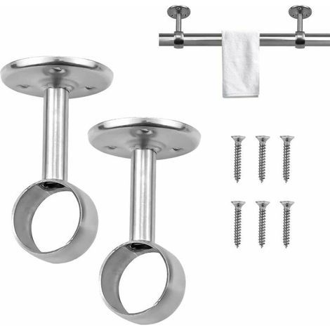 – Support de tringle à rideau en acier inoxydable – Hauteur 76mm – Diamètre 22mm – Installation facile avec vis fournies – Pour rideaux et vêtements (1/5)