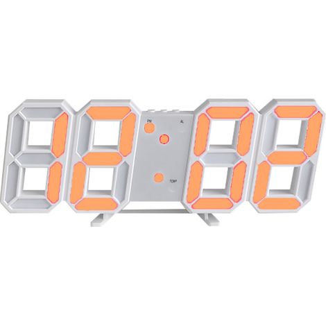 Horloge Murale LED 3D Design Minimaliste, Cadran Blanc Chiffres Orange pour Salon Bureau Chambre (1/5)
