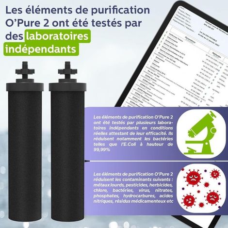 O'Pure - 2 Filters for Gravity Water Filter Systems Compatible with Weeplow. Berkey. Berkefeld. Doulton Filtration Systems. Reduces Contaminants by 99.99%