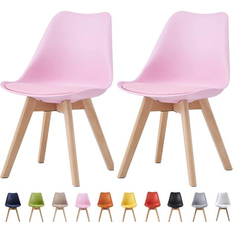 Set of 2  Dining Chairs Designer Side Chairs Wooden Home Office Commercial EVA PINK (1/5)