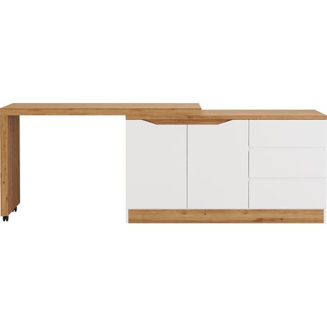 Faltbarer Multifunktionstisch mit arretierbaren Rollen 120 x 50 x 78 cm Weiß/Eiche (1/5)