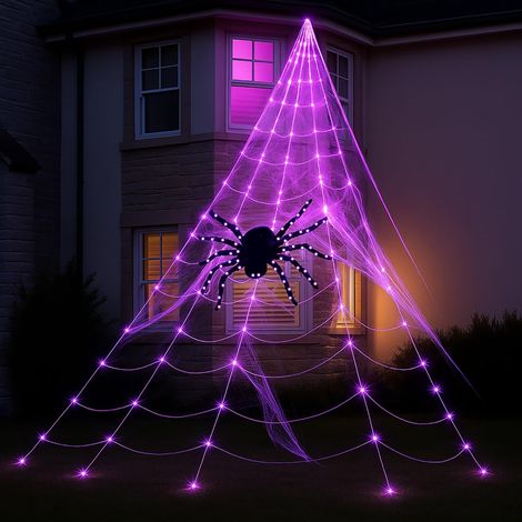 23ft Giant Light up Spider Web Halloween Decoration - Extra Large Pre-lit Spider Halloween Decorations Outdoor With 396 LEDs - Remote control, 12 Modes - 7m Giant Spiders Web Outdoor Décor (1/5)