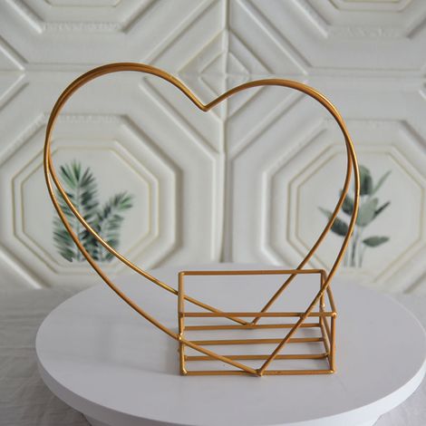 Blumenkorb aus Eisen, goldene Herzform, geometrischer Blumenkorb, Blumenarrangementkorb für Hochzeiten und Heimdekoration (1/5)