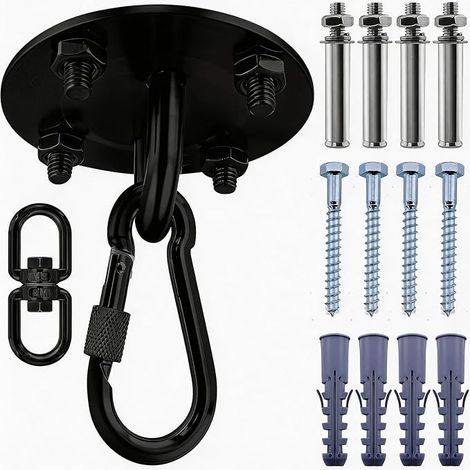 Stainless Steel Ceiling Hook, Heavy Load up to 400 kg, 360 Degree Swivel, Multi-Function Stand for Boxing Bag, Hammock, Hanging Chair, Sun Sail and Towel (Black) (1/5)