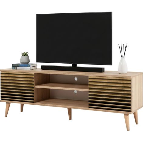 Dmora - Fernsehschrank Amalthea, Ständer für Wohnzimmerfernseher, Niedriges Wohnzimmer-Sideboard, TV-Ständerbasis, 140x40h50 cm, Eiche, mit verstärkter Verpackung