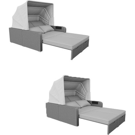 2er-Set polyrattan Gartenmöbel für 2 Personen, Gartensofa, Loungesofa, Abnehmbare Markise,Polyrattan und Schwamm,Grau