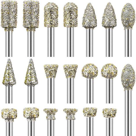 20pcs ensemble de fraises diamantees fraises de meulage rotatives ensemble de forets avec 1/8 pouce 3mm tige accessoires de sculpture sur pierre montage universel pour outils rotatifs, modele: argent (1/5)