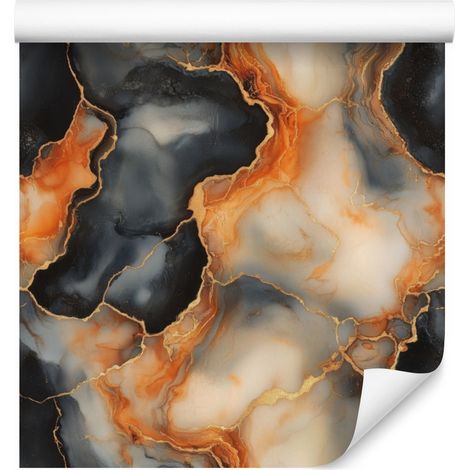 Carta da parati con inchiostro grafite, marrone e arancione per soggiorno e camera da letto, 50x1000 cm. (1/5)