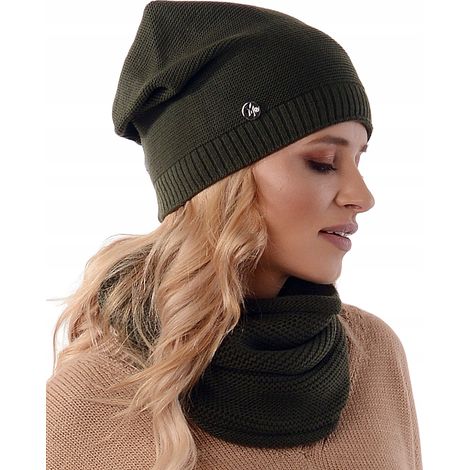 Conjunto de gorro y bufanda tubular para mujer, color caqui B1