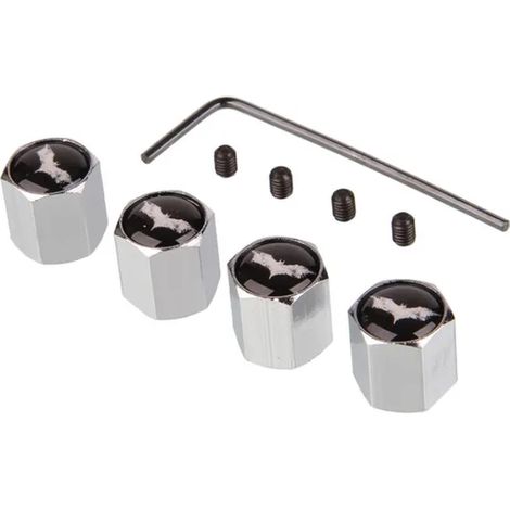 (Argent) 4 bouchons de valve antivol pour pneus de voiture et camion, style chauve-souris. (1/5)