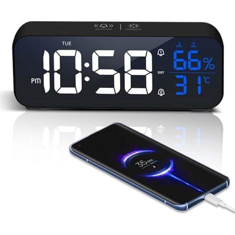 Reveil Matin, Réveil Numérique Miroir LED avec Fonction Snooze, Grand écran avec Affichage de la Température, Alarm Clock, Réveil Lumineux Alimenté par USB, Reveil avec 12/24H (1/5)