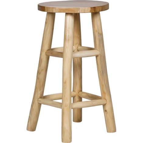 Tabouret haut H.65 cm en bois de teck avec repose pieds - FELICIA (1/5)
