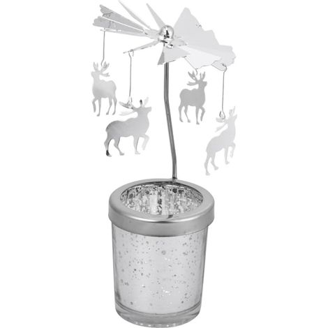 Bougeoir Rotatif en Métal Argenté Motif Cerf Élégant, Support Décoratif pour Bougie sur Table, pour Mariage et Décoration de Noël (1/5)