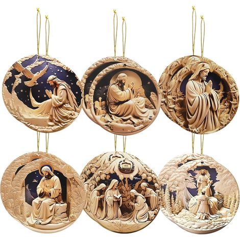 Ornements De Crèche Suspension en Bois 12 Ornements Festifs en Bois Pour Mariage, Pâques, Chapelle, Maison, Voiture, Rétroviseur, Chambre, Salon (1/5)