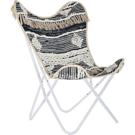 DKD Home Decor Chaise de jardin design Papillon noir et blanc (1/5)