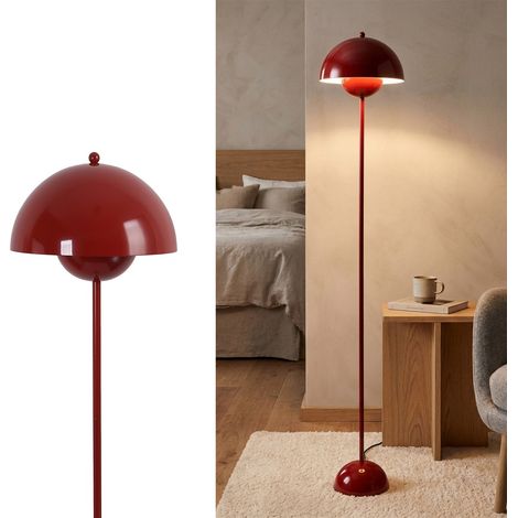 Lampadaire forme champignon métal rouge, H160 cm