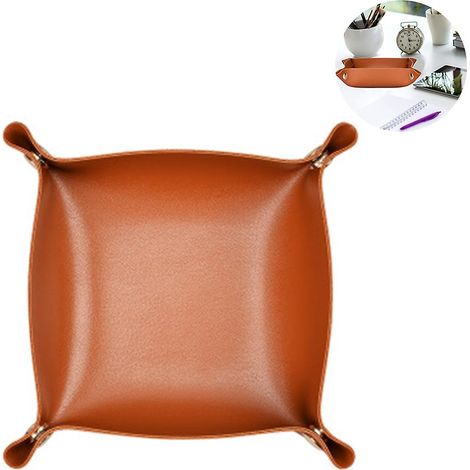 Boîte de rangement de bureau, organisateur d'objets divers, plateau en cuir nordique (marron) (1/3)