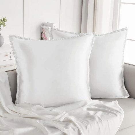 Taie Oreiller Satin 80x80 Lot de 2,pour Cheveux,Similaire Aux Taie d Oreiller en Soie,Housse de Coussin 80x80cm Ivoir TAIE OREILLER (1/5)