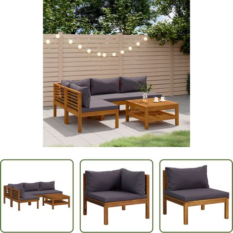 vidaXL Table basse - Salon de jardin 5 pcs avec coussin Bois d'acacia solide (1/5)