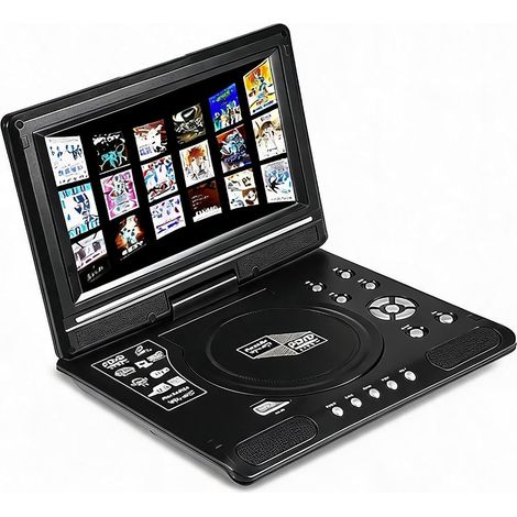 Lecteur DVD HD Portable de 9 Pouces, Lecteur vidéo DVD à écran Large LCD Rotatif à 270 degrés Compatible avec AVI EVD DVD, SVCD, VCD, CD, CD-R/RW et MPEG-4 pour Voiture en Plein air(EU) (1/5)