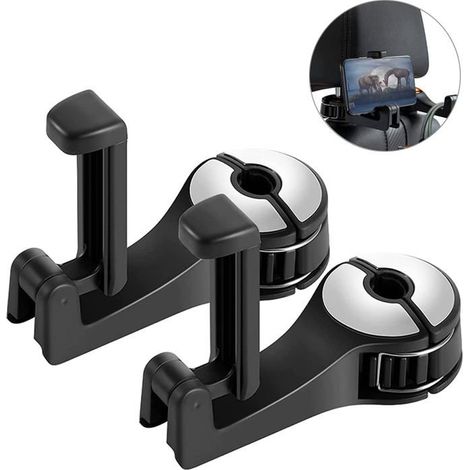 Set mit 2 Autositzhaken mit Handyhalterung, universellem Kopfstützenhaken fürs Auto, Kleiderhaken (1/5)