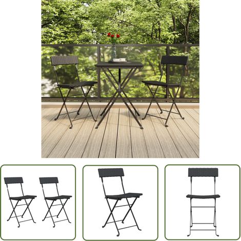 The Living Store Chaises de bistrot pliantes lot de 2 Noir Résine tressée acier - Chaise Bistro - Chaise Pliante - Meubles De Jardin - Mobilier Extérieur - Table Et Chaises (1/5)