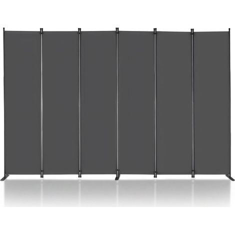 Bureau, chambre ou salon, paravent brise-vue 311 x 180,5 cm à 6 panneaux gris et pliables (1/5)