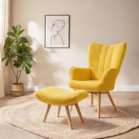Fauteuil gelb en kord 72 x 80 x 101 cm (1/5)