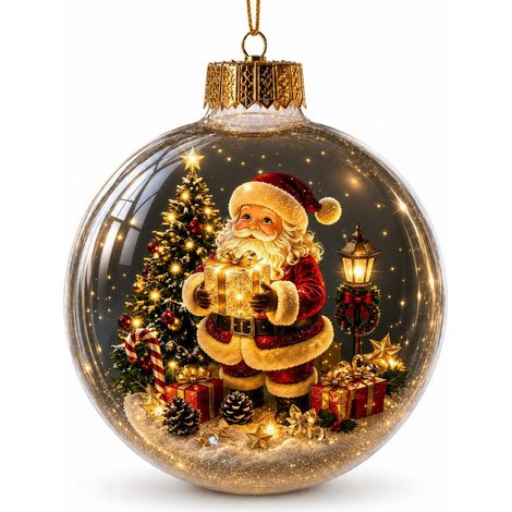 Verlichte kerst-sneeuwbol – Ornament met 3D-kerstman en sneeuwlandschap – Hangdecoratie voor in de kerstboom - Cadeau (1/4)
