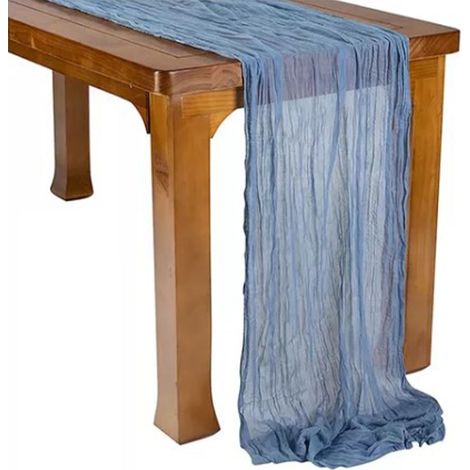 Chemin de table bohème bleu en polyester gaze pour mariage, dîner aux chandelles, fête d'anniversaire, maison (1/5)