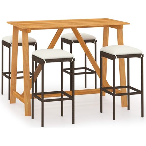 Set de 1 Table et 4 Tabourets de bar de jardin avec coussins, Ensemble Table et Chaises Marron OIB9247E (1/5)
