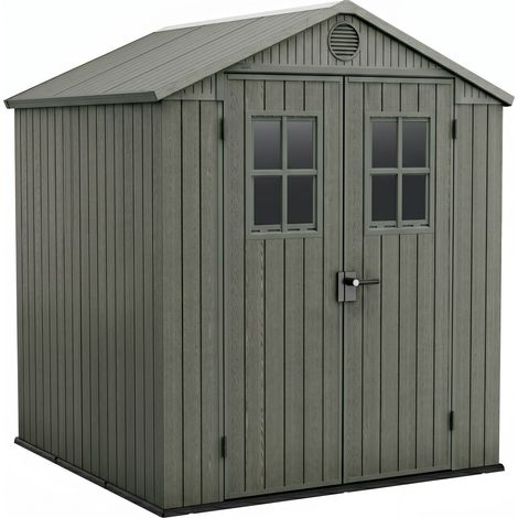 Darwin 6x6 - Gartenhaus 190x221x183 cm mit 2 Türen zur Werkzeugaufbewahrung, Holzoptik-Oberfläche Evotech+ aus grünem Kunstharz